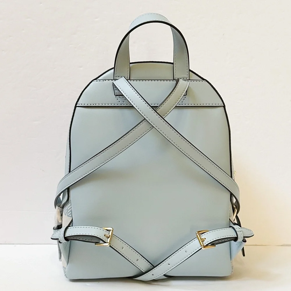 Michael Kors JAYCEE Medium Zip Pocket Backpack Graphic Logo MK Beige Blue